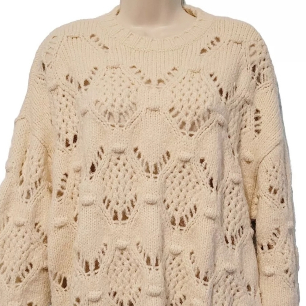 American Eagle Cream Wool Blend Knit Ski Winter Oversized Sweater Women's Sz S